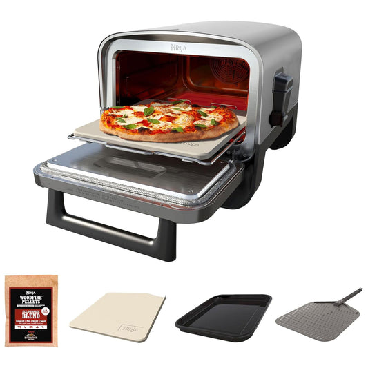 Ninja 8-in-1 Electric Programmable Metal Woodfire Pizza Oven w/ Timer, Grey (Certified Refurbished)