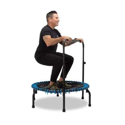 JumpSport 350 Series 39" Trampoline & Handle Bar Bundle, 30 Adjustable Bungees, Stable No-Tip Arched Legs, & 60 Day Streaming Trial