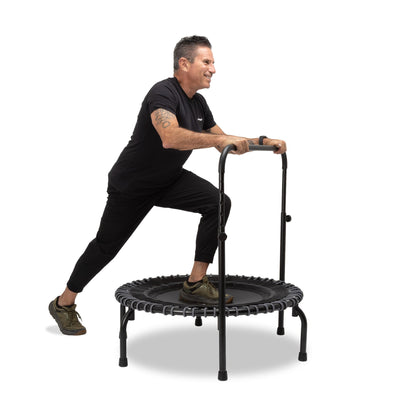 JumpSport 350 Series 39" Fitness Trampoline & Handle Bar Bundle, Adjustable Bungees, Stable No-Tip Arched Legs, & 60 Day Streaming Trial