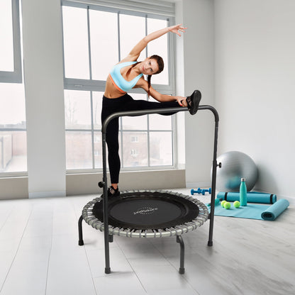 JumpSport 350 Series 39" Fitness Trampoline & Handle Bar Bundle, Adjustable Bungees, Stable No-Tip Arched Legs, & 60 Day Streaming Trial