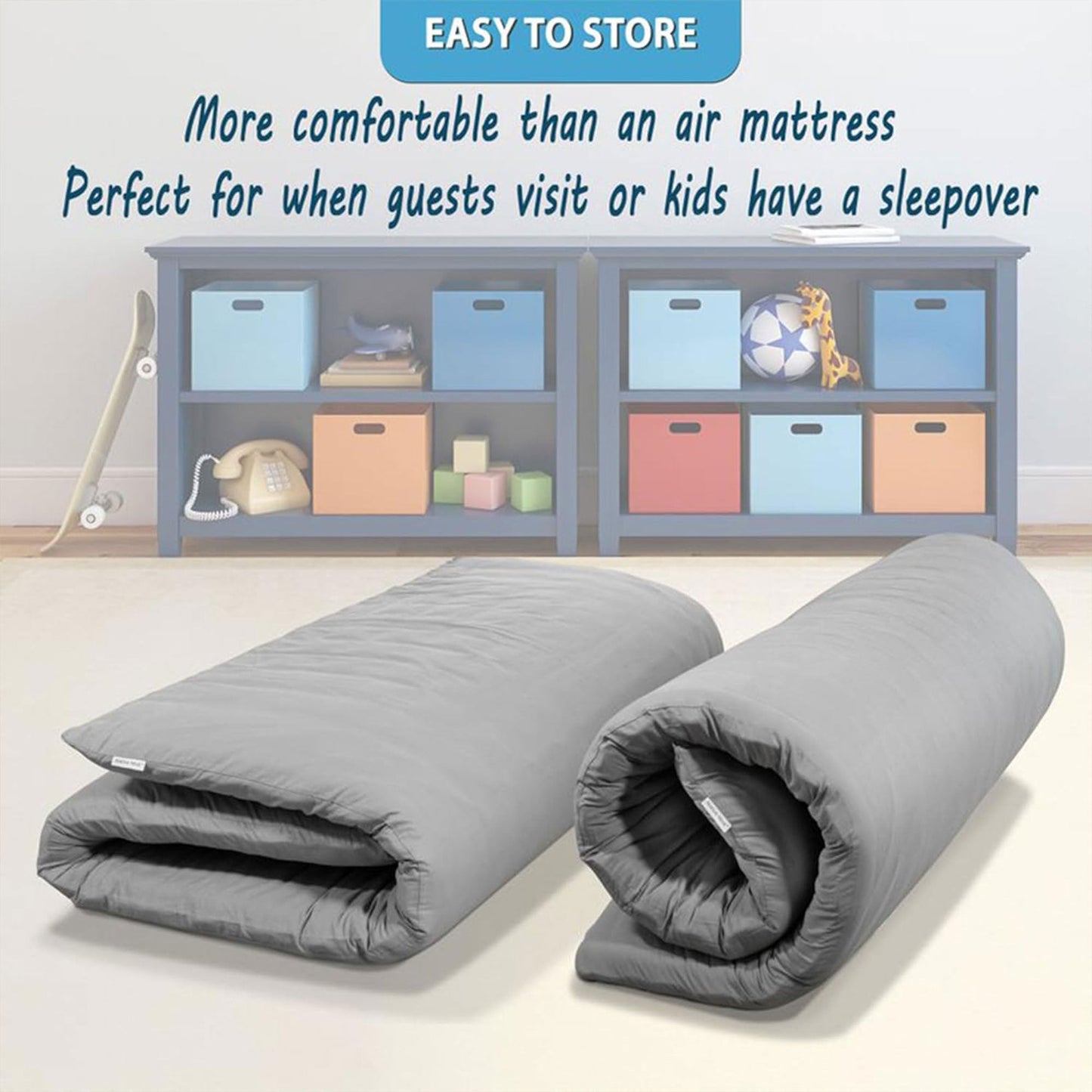 Native Nest Japanese Futon Floor Mattress, Foldable Shikibuton Bed, Full, Grey