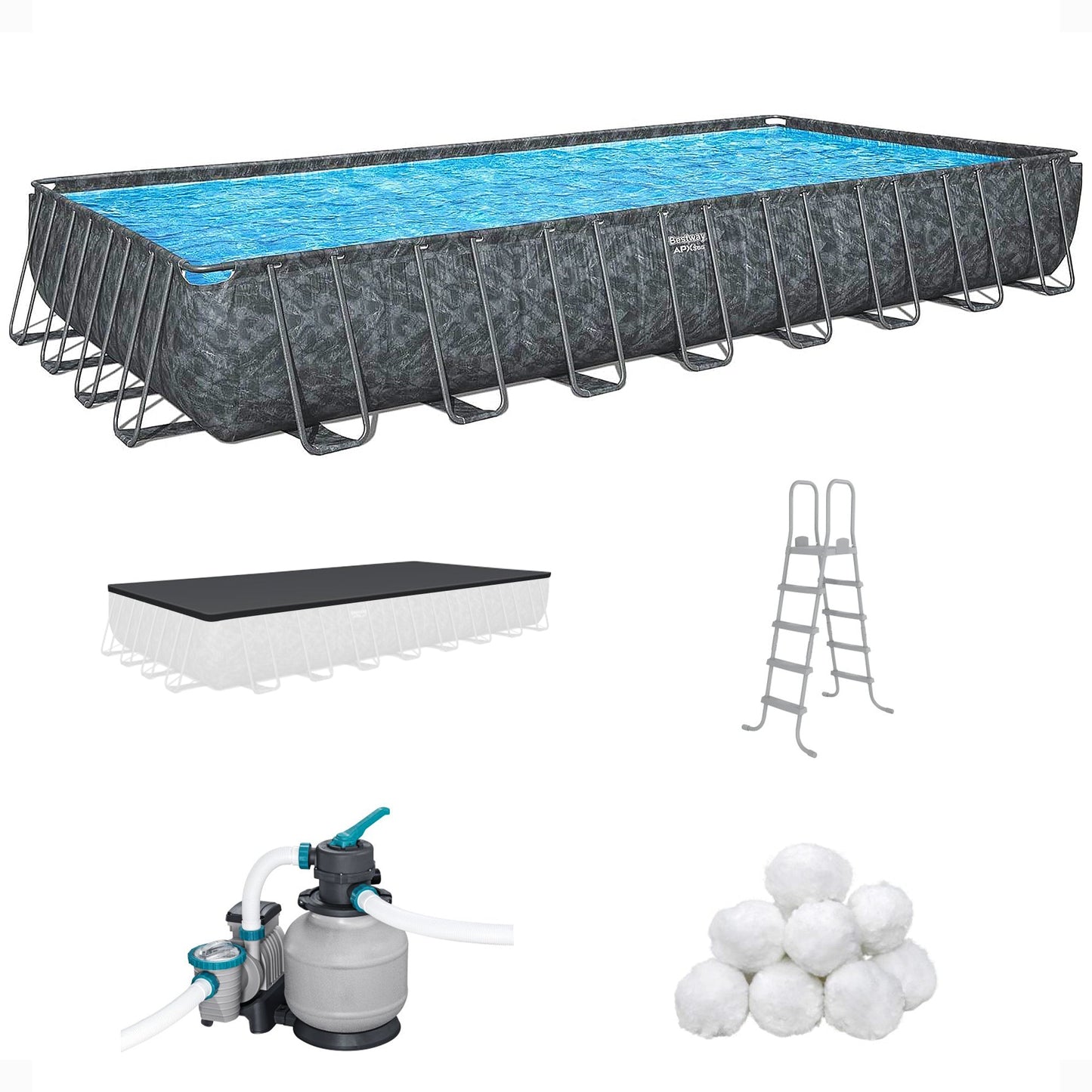 Bestway APX 365 31'4" x 16' x 52" Rectangular Above Ground Swimming Pool Set