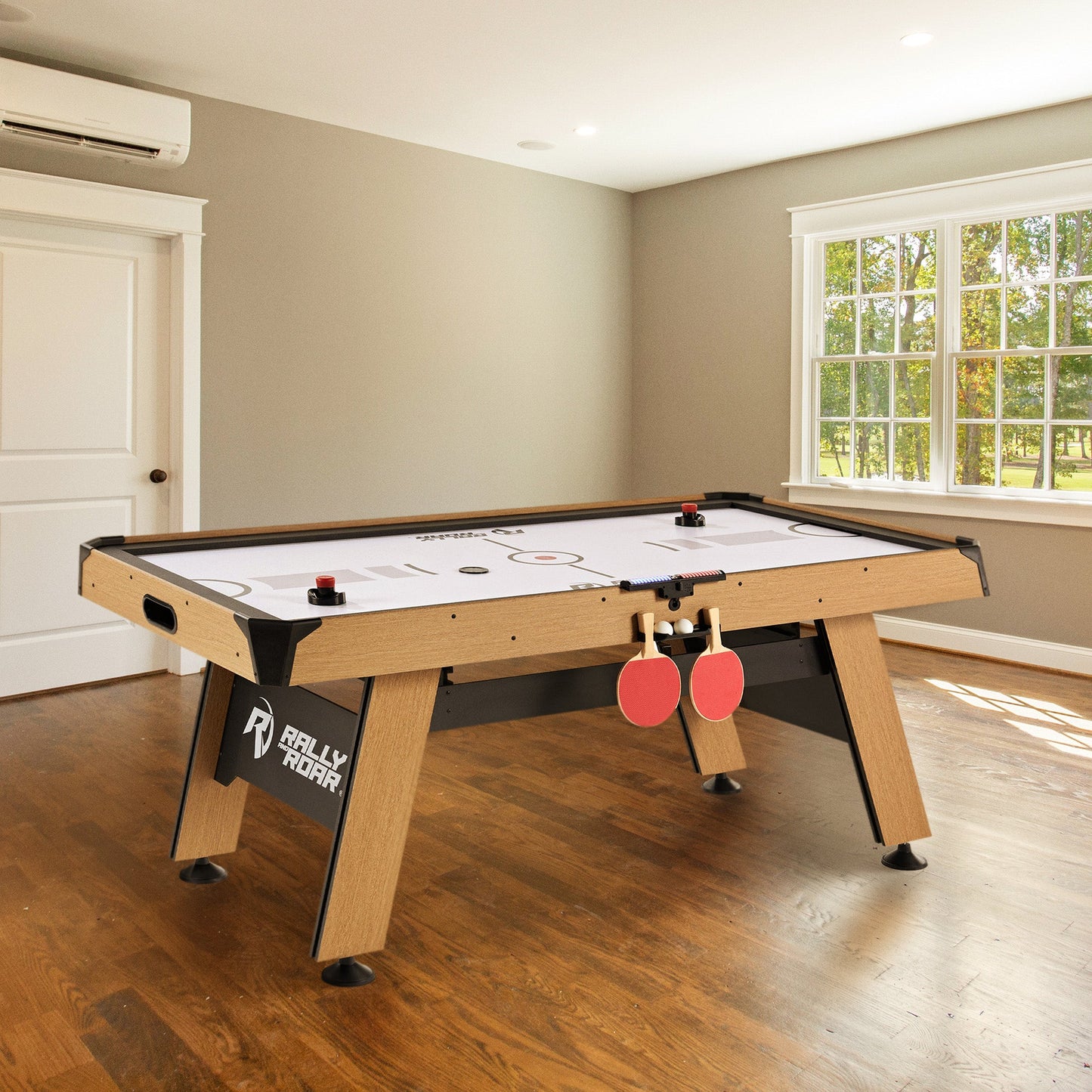 Rally and Roar 72'' Air Powered Hockey Arcade Game Table with Table Tennis Conversion Top