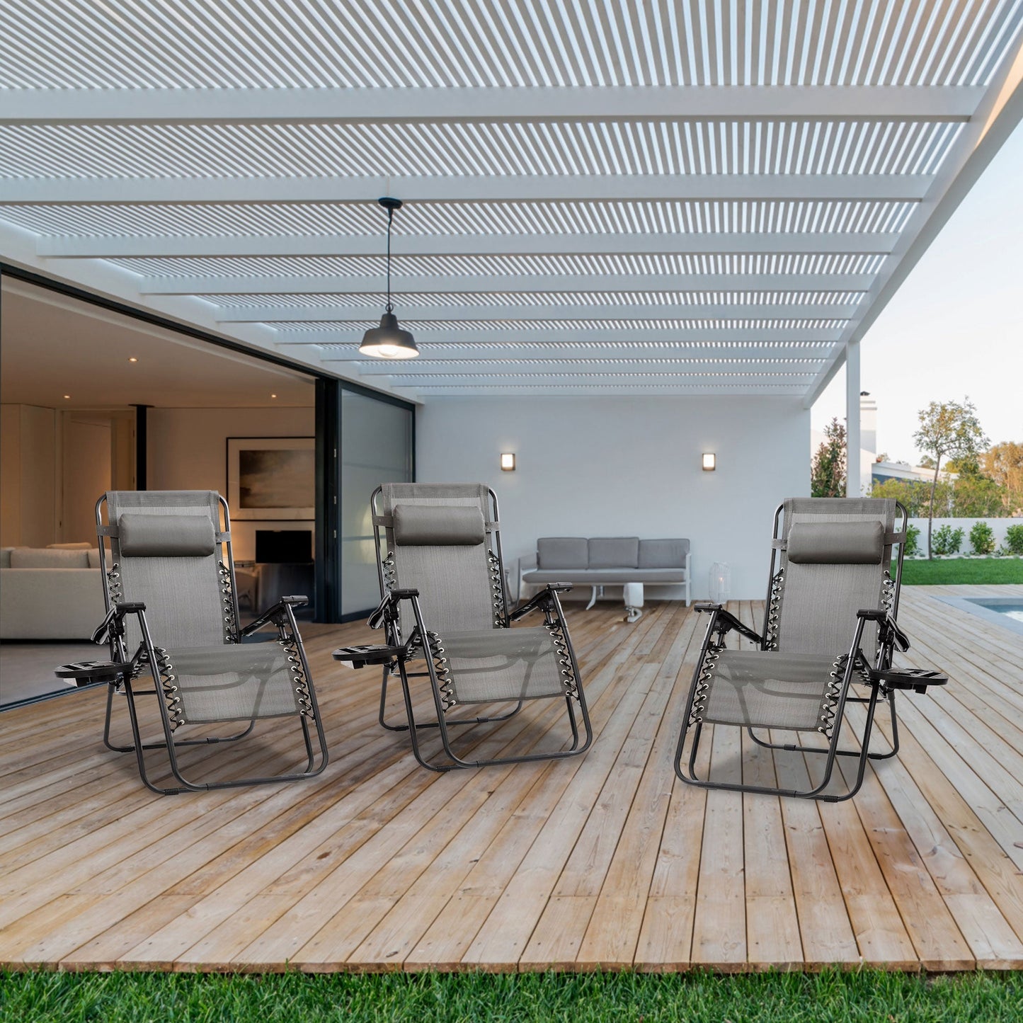 Four Seasons Courtyard Sunny Isles XL Zero Gravity Outdoor Chairs, 3 Pack, Gray