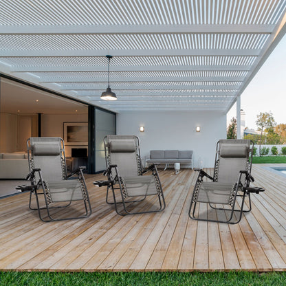 Four Seasons Courtyard Sunny Isles XL Zero Gravity Outdoor Chairs, 3 Pack, Gray