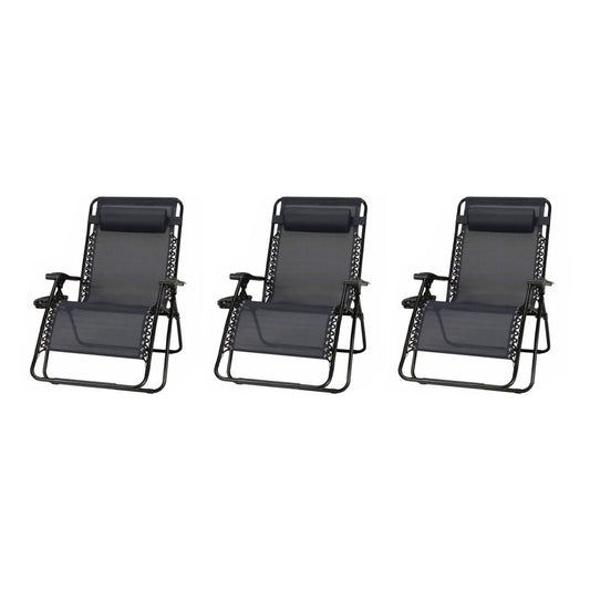 Four Seasons Courtyard Sunny Isles XL Zero Gravity Outdoor Chairs, 3 Pack, Black