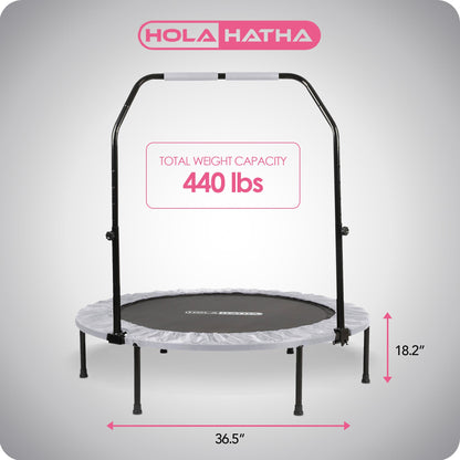 HolaHatha Foldable Mini Fitness Trampoline with Adjustable Handle, 48 in., White