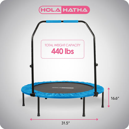 HolaHatha 40" Mini Trampoline Fitness Rebounder with Adjustable Handle, Blue