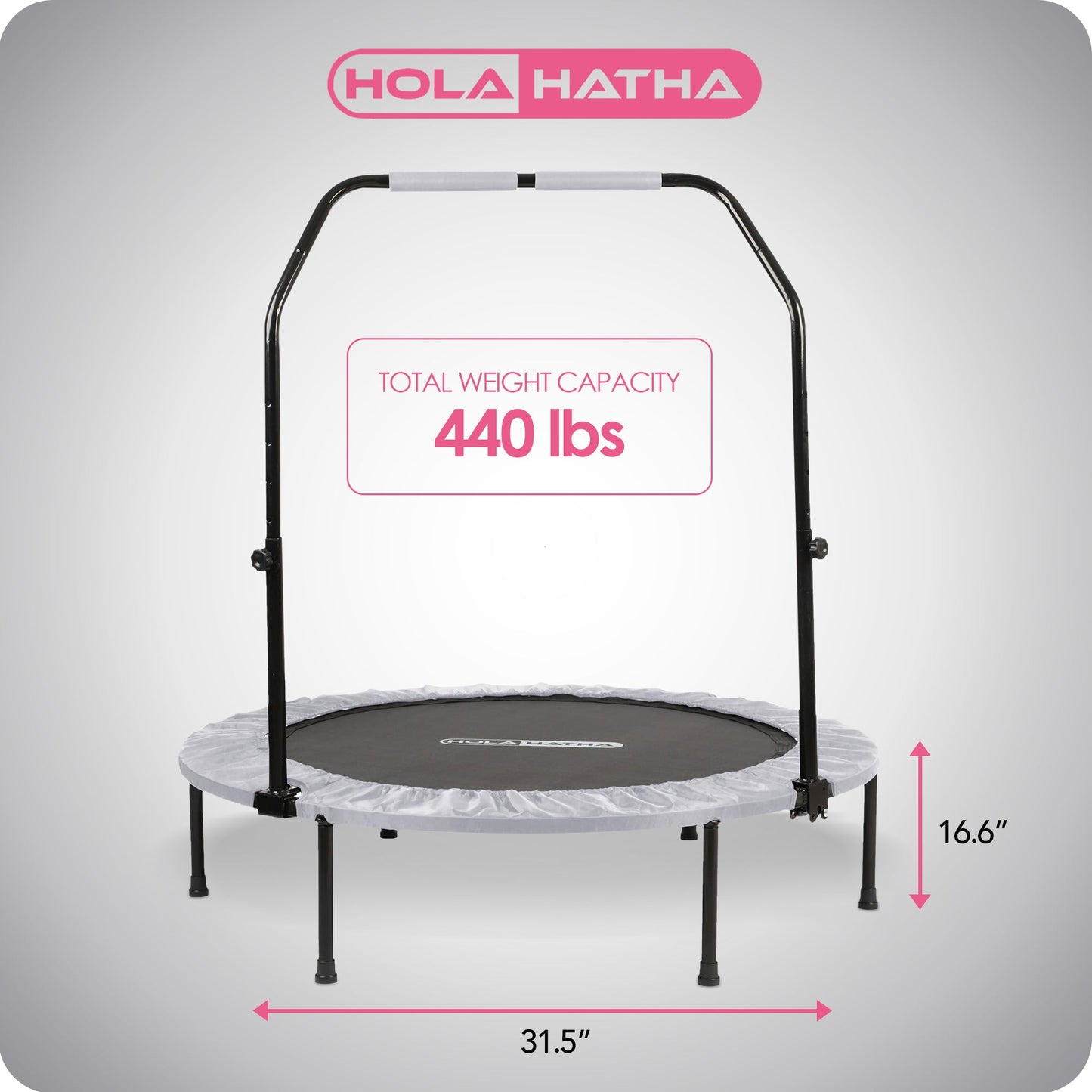 HolaHatha Foldable Mini Fitness Trampoline with Adjustable Handle, 40 in., White