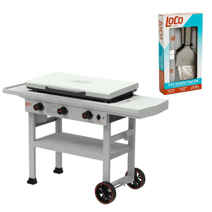 Loco Cookers 36" 3-Burner Classic Gas Grill and 5 Piece Griddle Accessory Kit