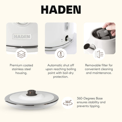 Haden Dorset 1.7 Liter Electric Water Kettle w/ 360-Degree Base, Ivory & Chrome
