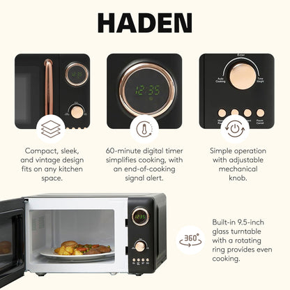 Haden 700 Watt 0.7 Cubic Foot Microwave Oven with Digital Controls, Black/Copper