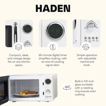 Haden 700 Watt 0.7 Cubic Foot Microwave Oven with Digital Controls, Ivory/Chrome