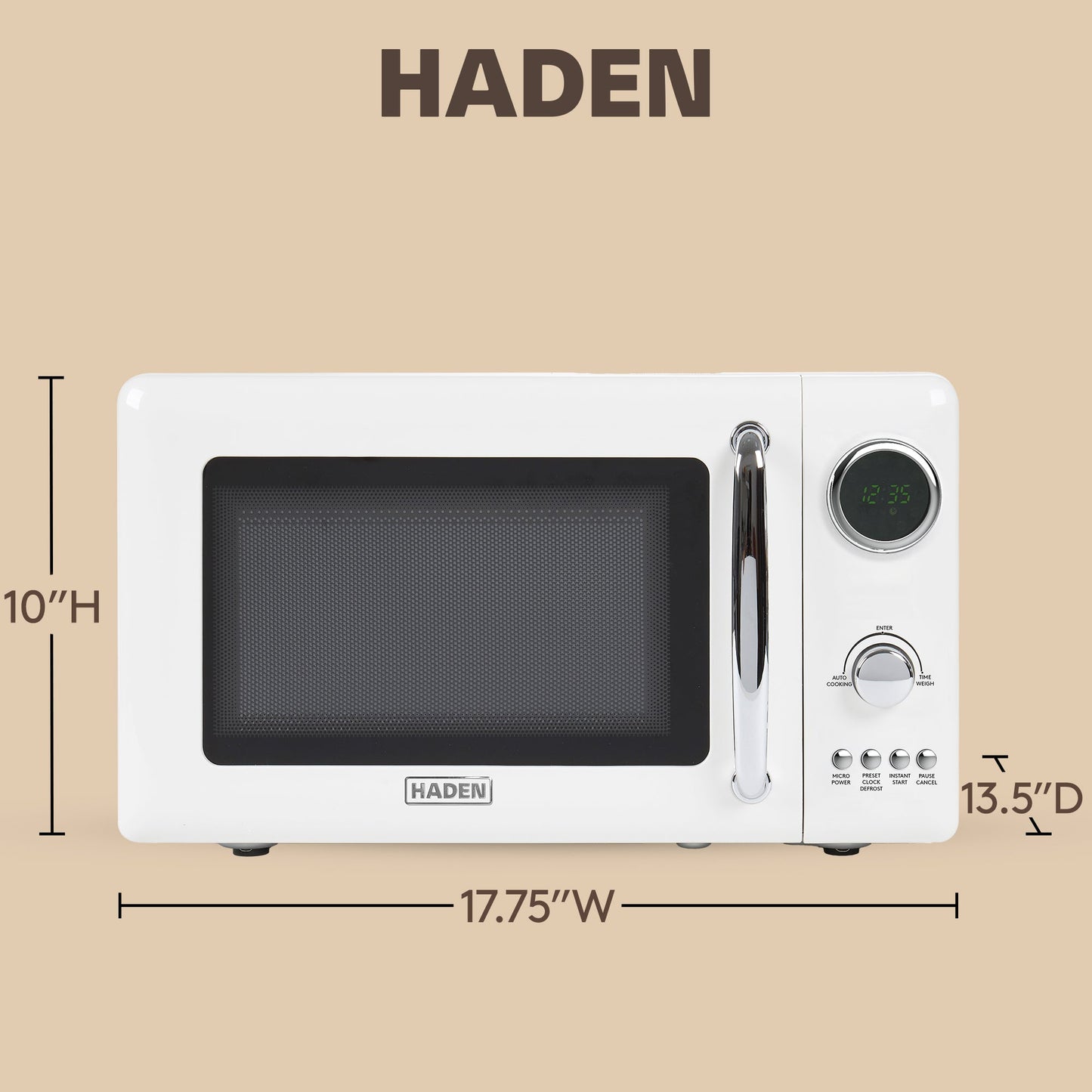Haden 700 Watt 0.7 Cubic Foot Microwave Oven with Digital Controls, Ivory/Chrome