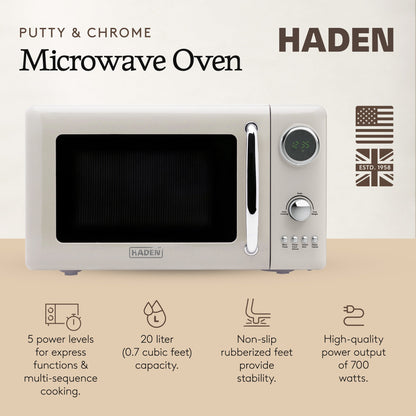 Haden 700 Watt 0.7 Cubic Foot Microwave Oven with Digital Controls, Putty/Chrome