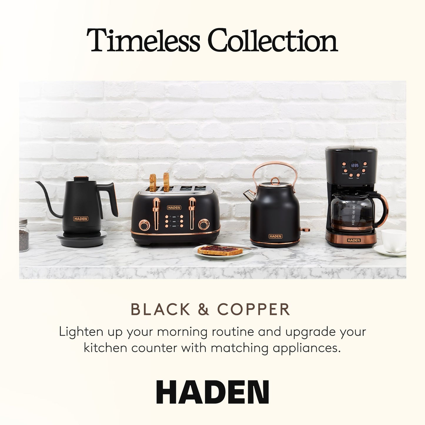 Haden Electric Tea Kettle, Gooseneck Hot Water Boiler, 0.6L Teapot, Black/Copper