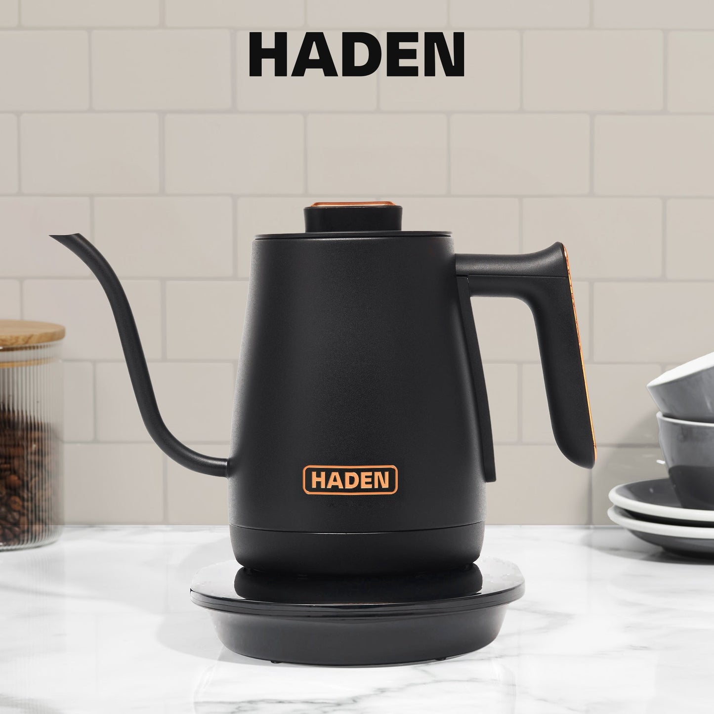 Haden Electric Tea Kettle, Gooseneck Hot Water Boiler, 0.6L Teapot, Black/Copper