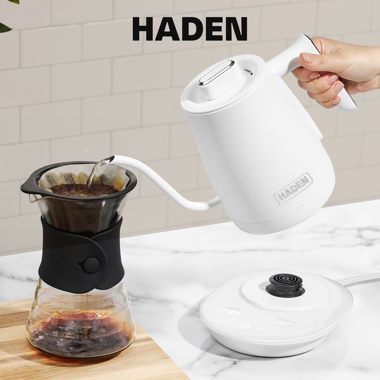 Haden Electric Tea Kettle, Gooseneck Hot Water Boiler, 0.6L Teapot, Ivory/Chrome