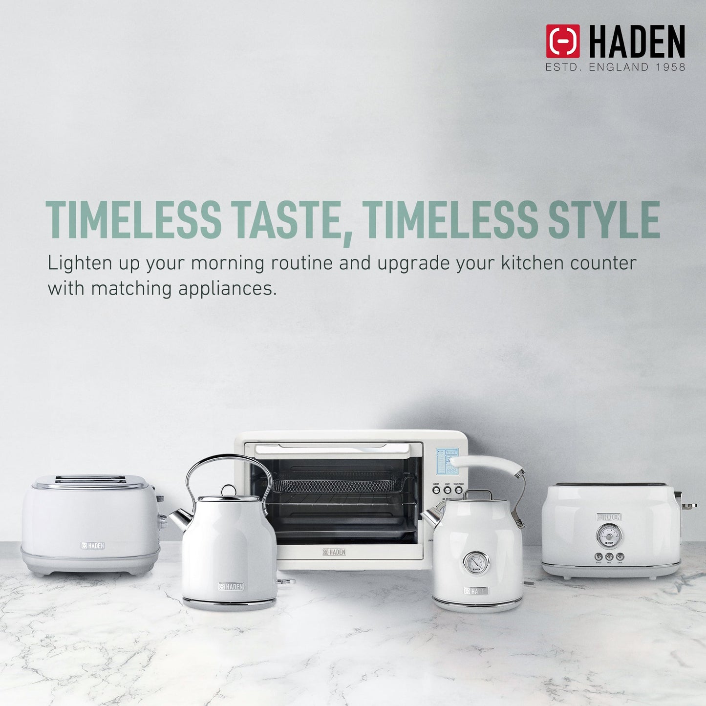 Haden Countertop 6 Slice Toaster Oven Air Fryer Combo for Kitchen, Ivory/Chrome