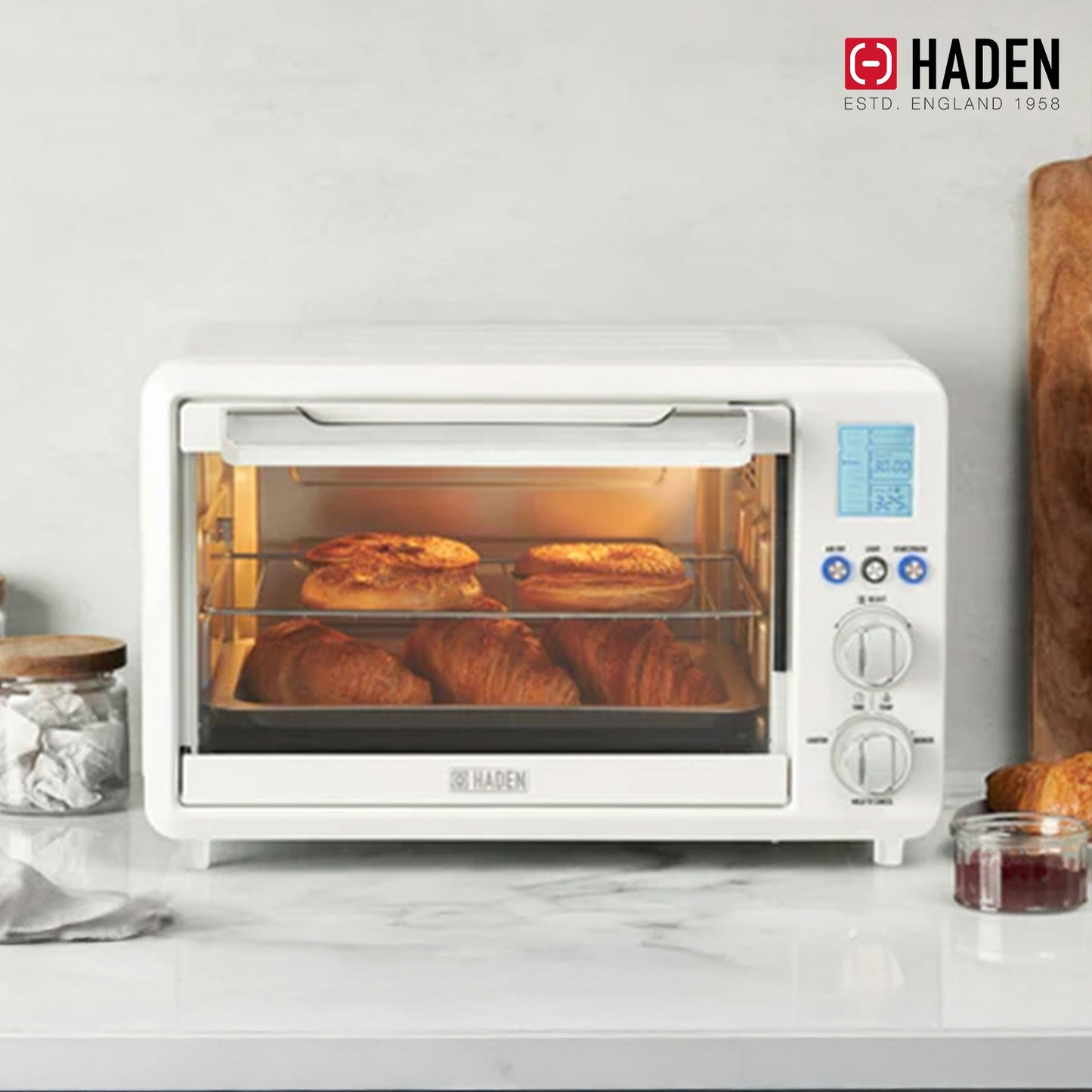 Haden Countertop 6 Slice Toaster Oven Air Fryer Combo for Kitchen, Ivory/Chrome