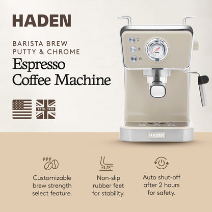 Haden Barista Brew Espresso Coffee Machine 20-Bar Espresso Maker, Putty & Copper