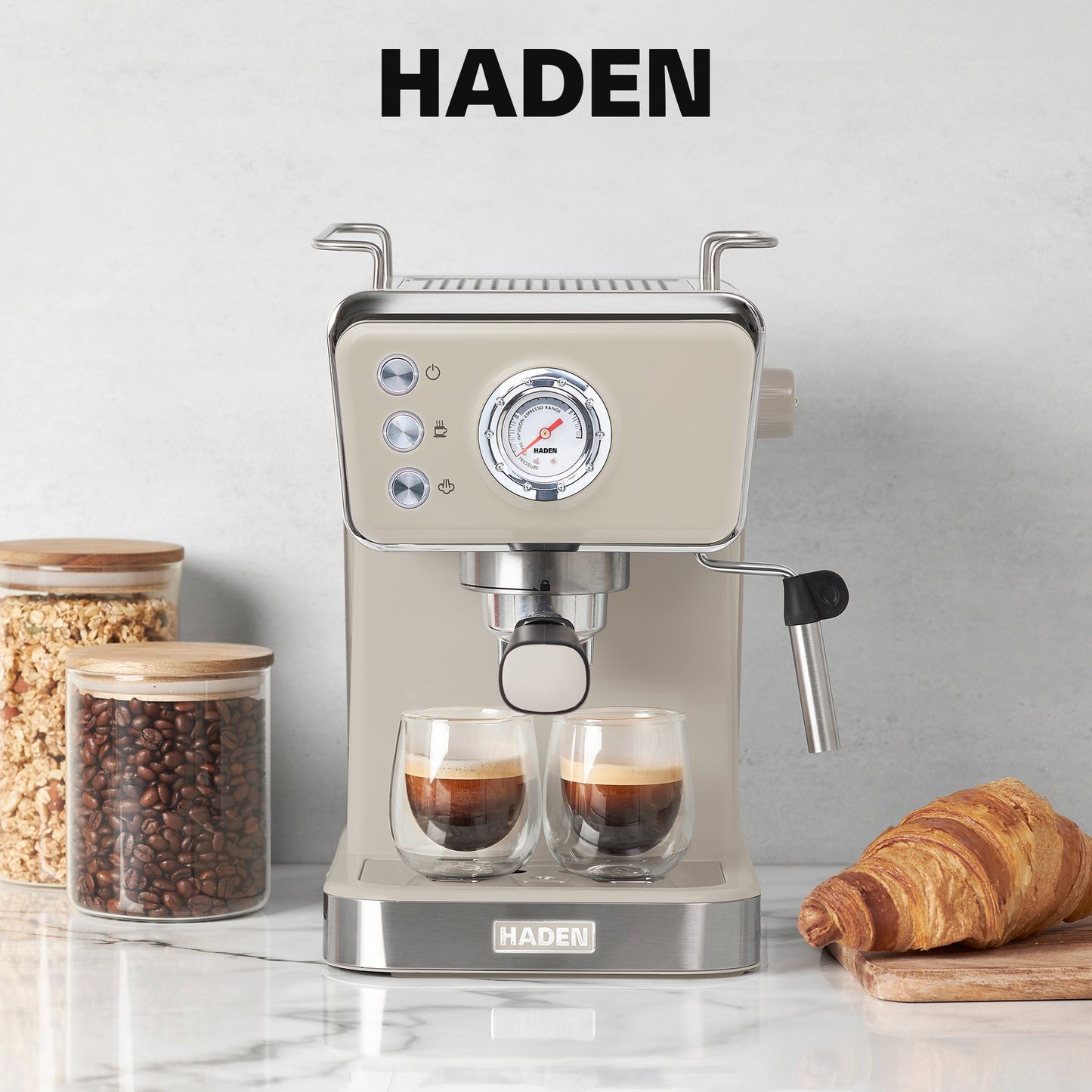 Haden Barista Brew Espresso Coffee Machine 20-Bar Espresso Maker, Putty & Copper