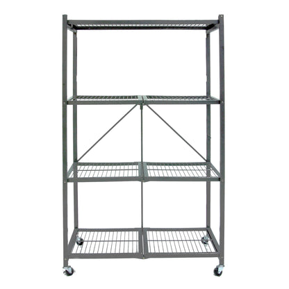 Origami 4 Tier Folding Storage Rack w/ Set of 4 Magnetic Wire Shelf Liners, Gray