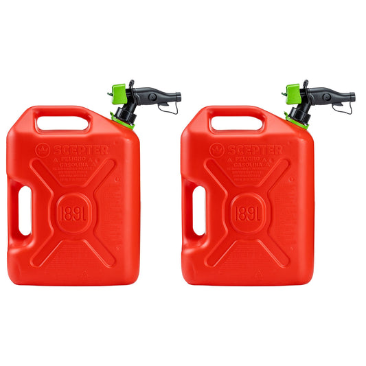 Scepter SmartControl Dual Handle Diesel Gas Container Jug, 5 Gal, 2 Pack, Red