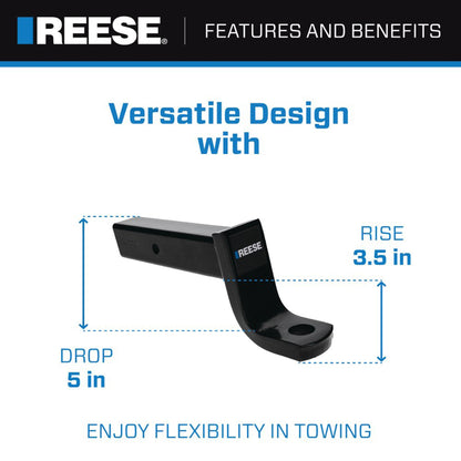 REESE Trailer Hitch Ball Mount, Fits 2.5" Receiver, 5" Drop, 13,000 lbs, Black