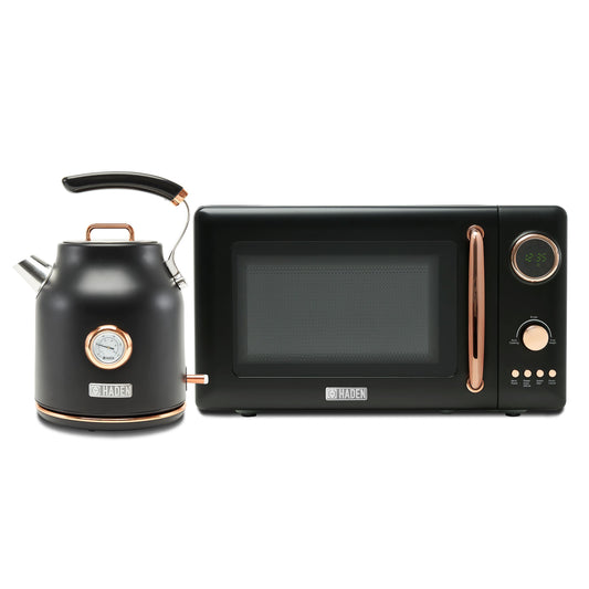 Haden 700W Countertop Microwave & Dorset 1.7L Electric Kettle, Black & Copper