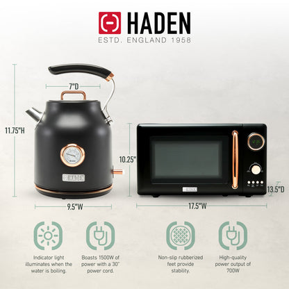 Haden 700W Countertop Microwave & Dorset 1.7L Electric Kettle, Black & Copper