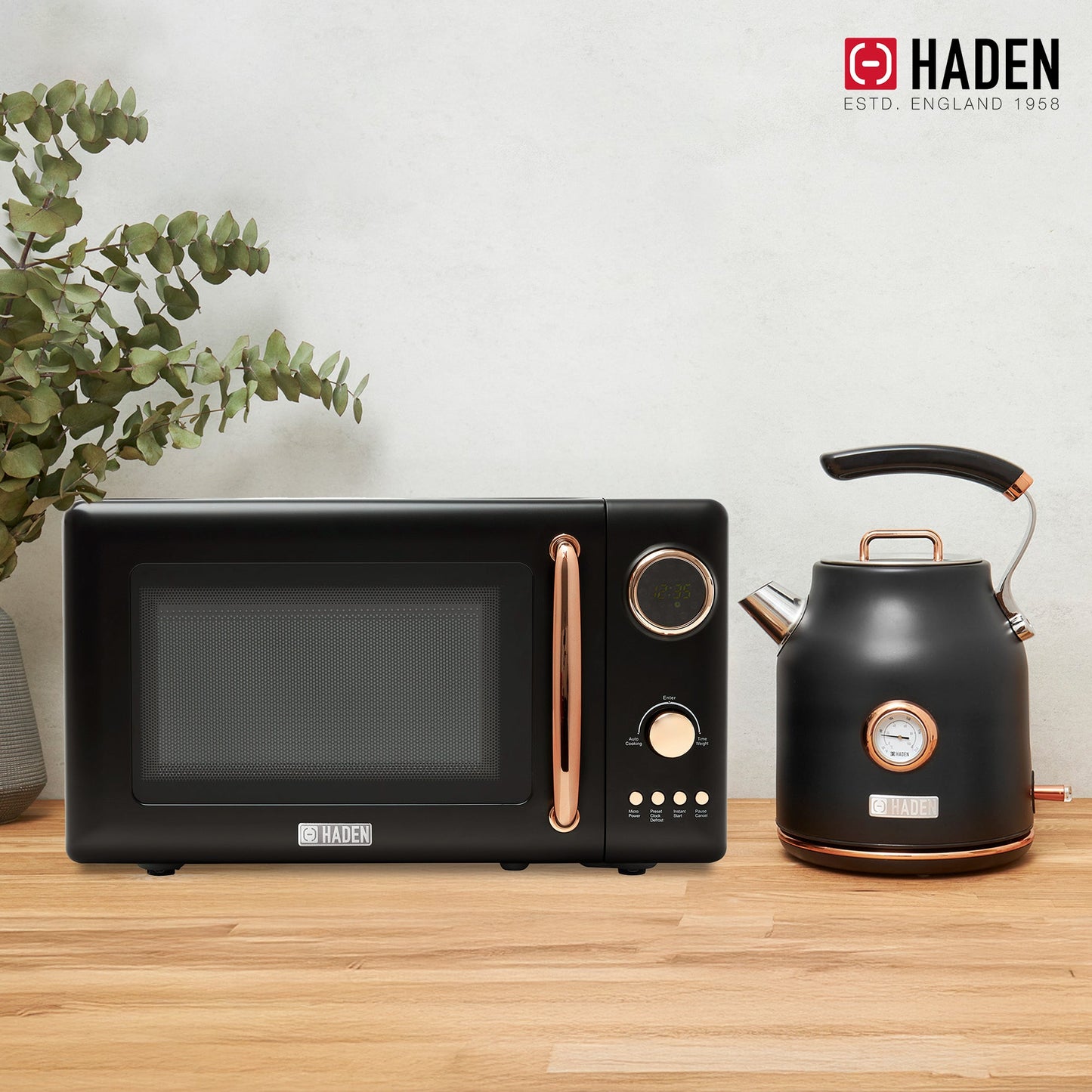 Haden 700W Countertop Microwave & Dorset 1.7L Electric Kettle, Black & Copper