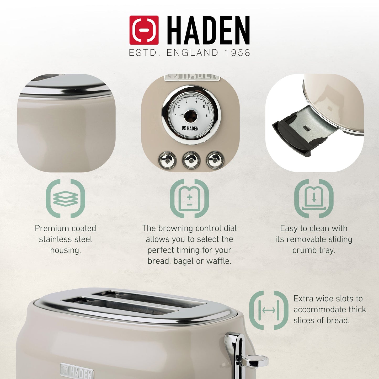 Haden Countertop Microwave & Dorset 2 Slice Wide Slot Toaster, Putty & Chrome