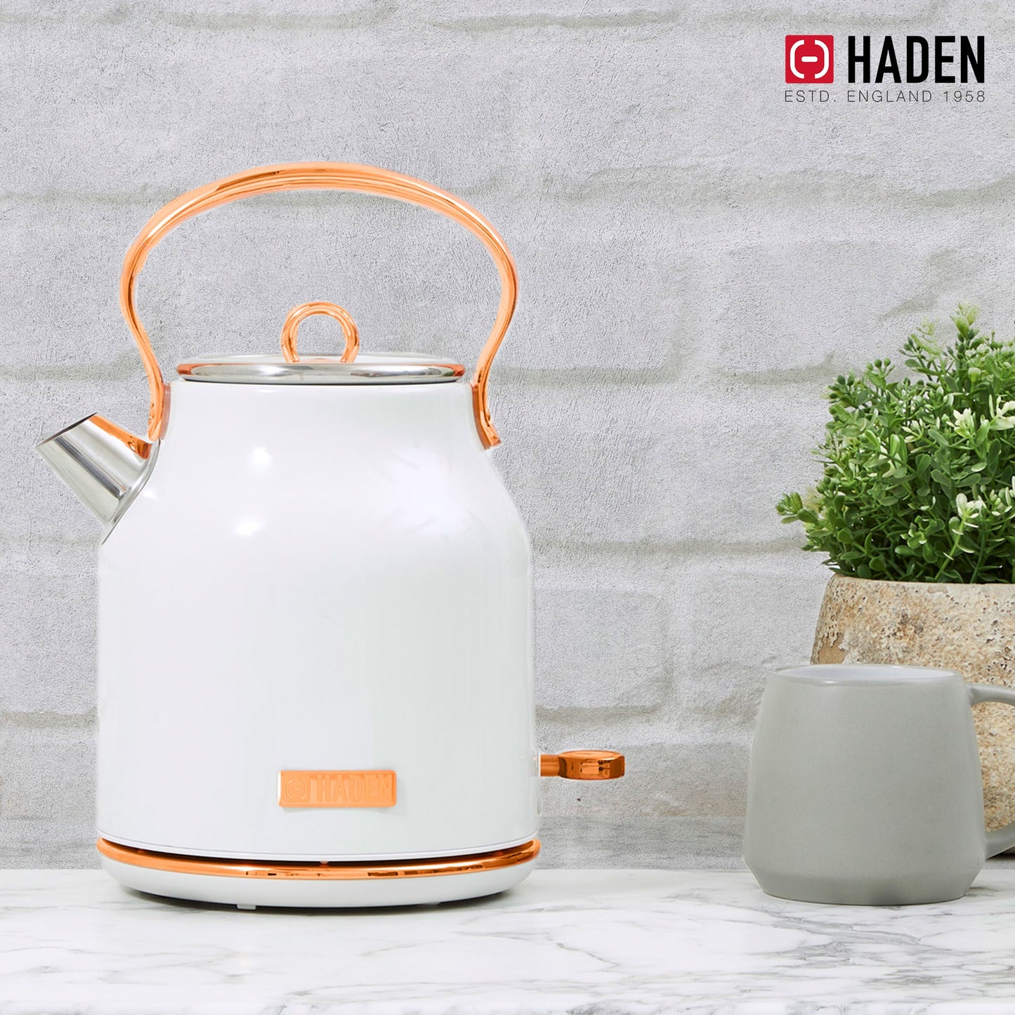 Haden 12 Cup Coffee Maker & Heritage 1.7 Liter Electric Kettle, Ivory & Copper