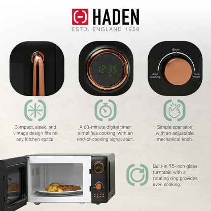 Haden Heritage 1.7L Electric Water Kettle & Compact Microwave, Black & Copper