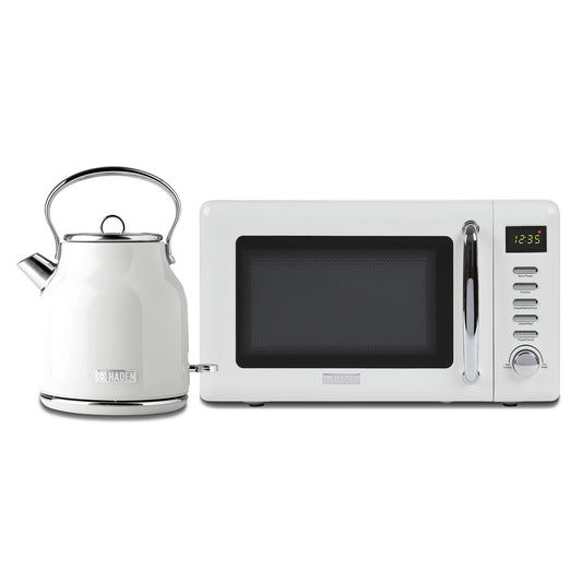 Haden Heritage Compact Microwave & 1.7L Electric Water Kettle, Ivory & Chrome