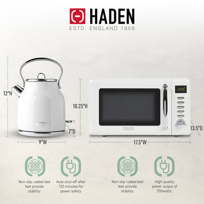 Haden Heritage Compact Microwave & 1.7L Electric Water Kettle, Ivory & Chrome