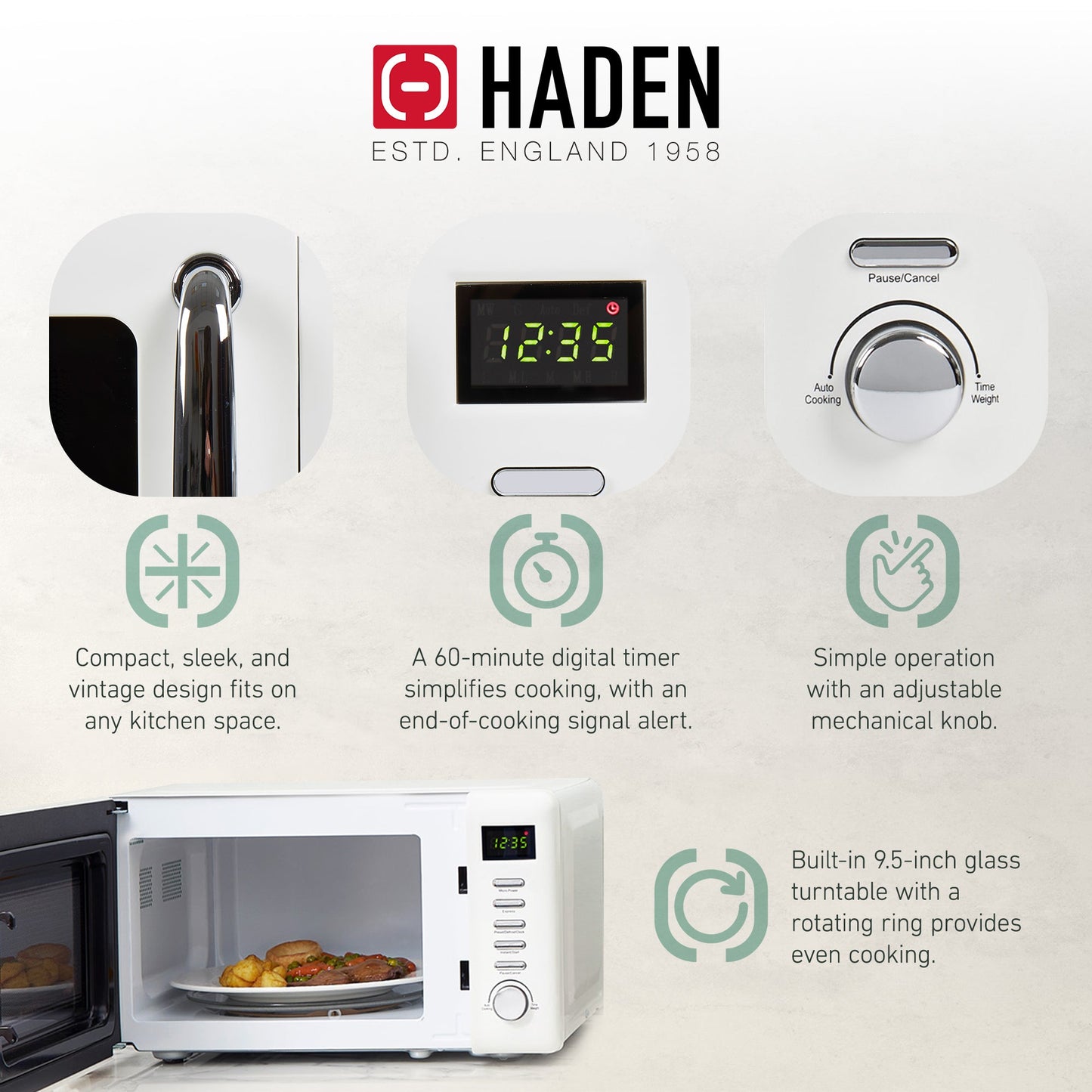 Haden Heritage Compact Microwave & 1.7L Electric Water Kettle, Ivory & Chrome