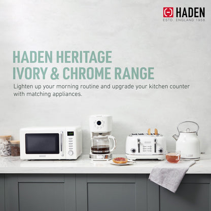 Haden Heritage Compact Microwave & 1.7L Electric Water Kettle, Ivory & Chrome