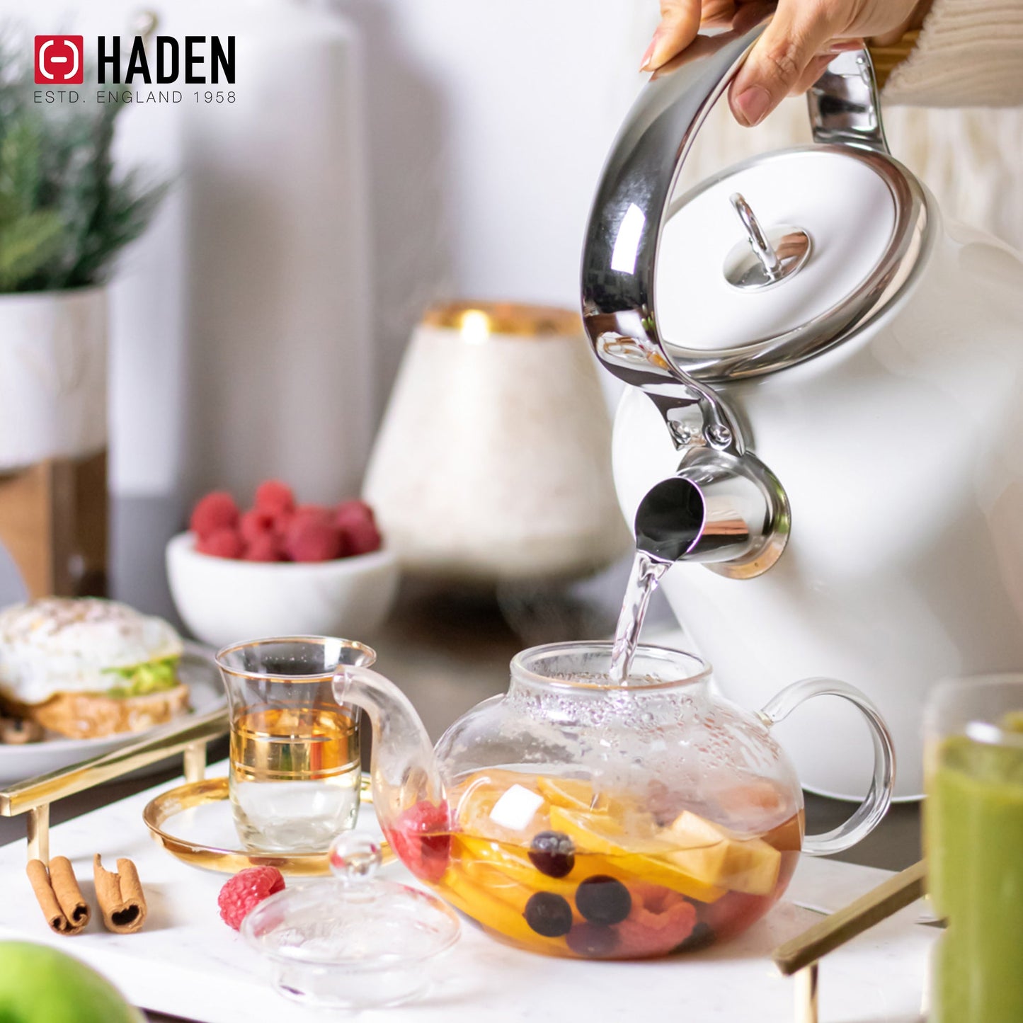 Haden Heritage Compact Microwave & 1.7L Electric Water Kettle, Ivory & Chrome