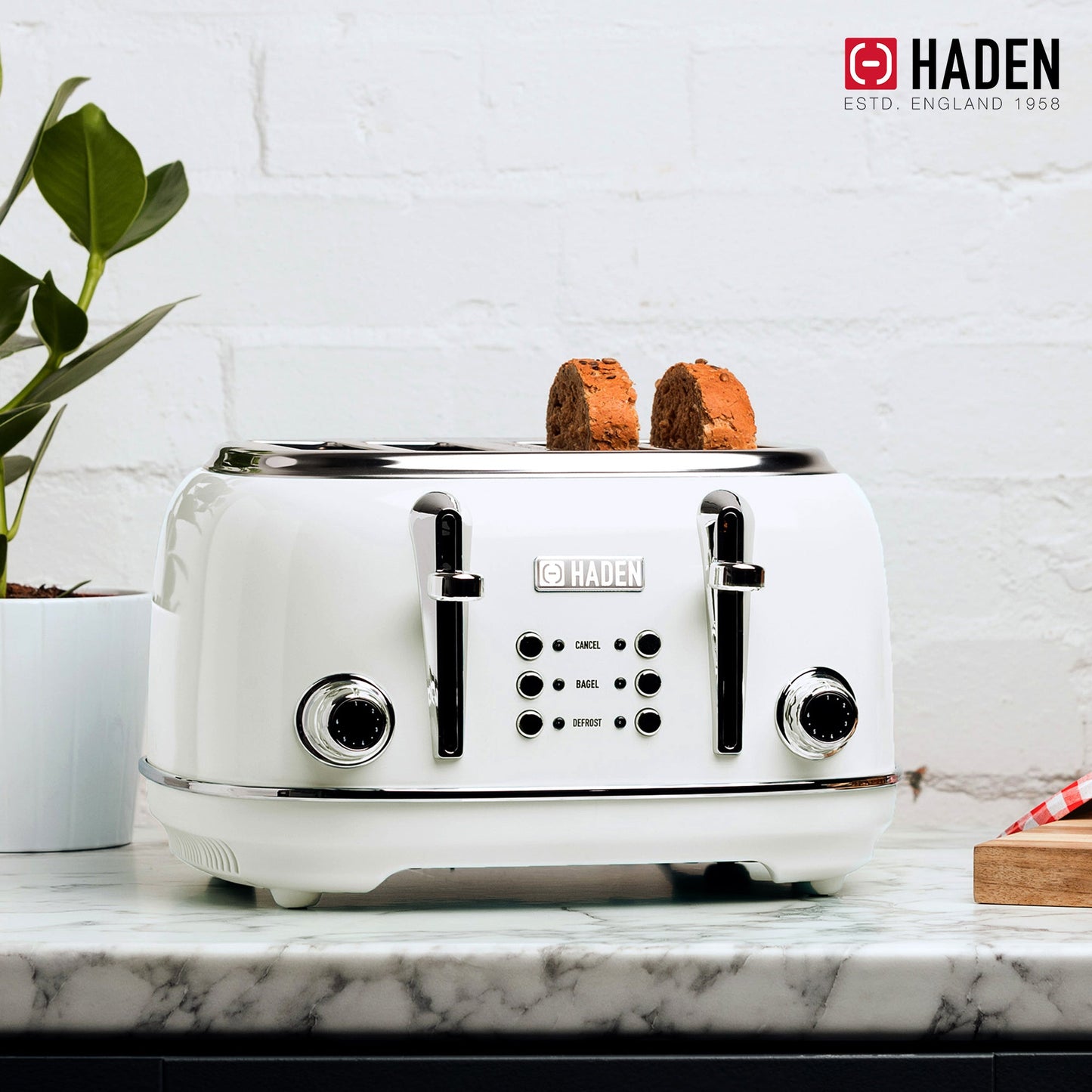 Haden Heritage 4 Slice Wide Slot Toaster & 12 Cup Coffee Maker, Ivory & Chrome