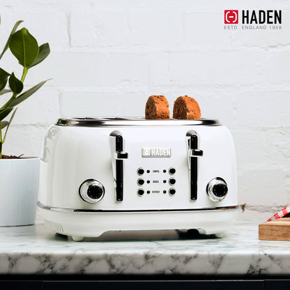 Haden Heritage 4 Slice Wide Slot Toaster & 12 Cup Coffee Maker, Ivory & Chrome
