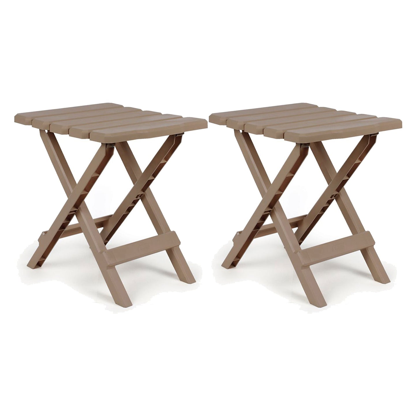 Camco Adirondack Portable Camping Plastic Folding Side Table, 2 Pack, Taupe