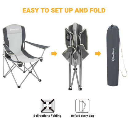 KingCamp Lightweight Foldable Outdoor Camping Lounger Chair, 2 Pack, Black/Grey