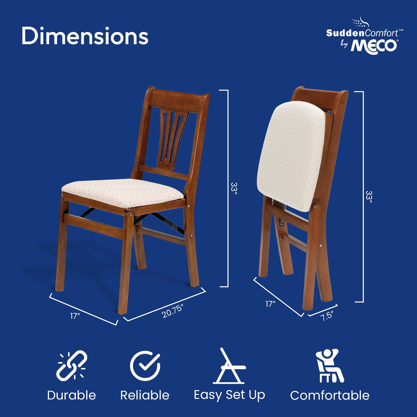 MECO Stakmore Urn Wood Upholstered Seat Folding Chair Set, 4 Pack, Fruitwood