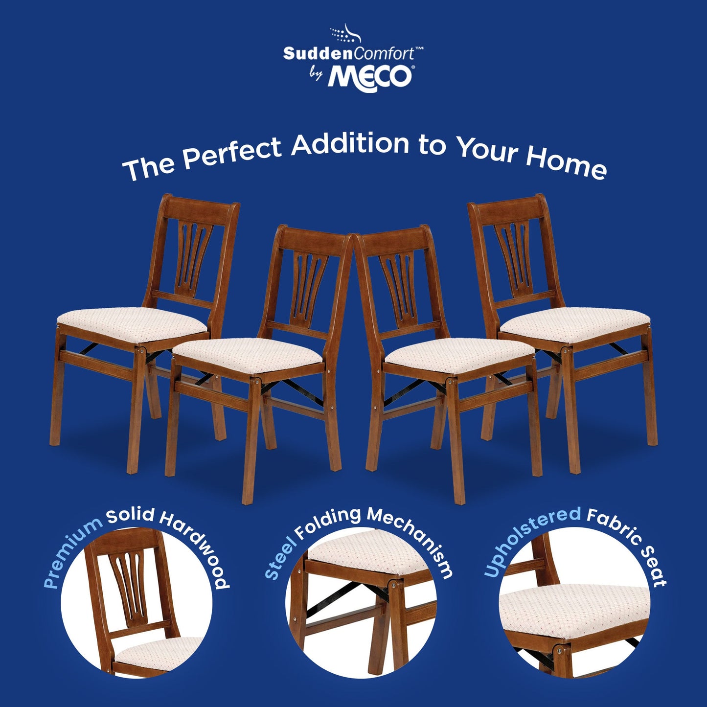 MECO Stakmore Urn Wood Upholstered Seat Folding Chair Set, 4 Pack, Fruitwood