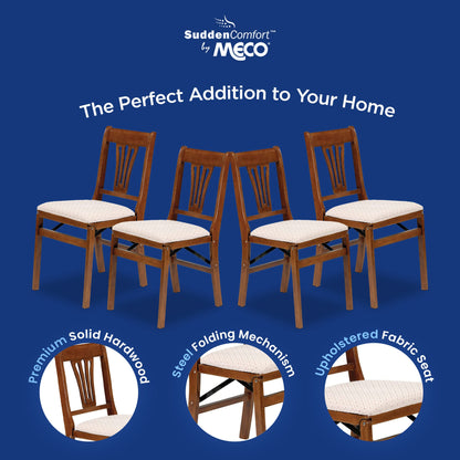 MECO Stakmore Urn Wood Upholstered Seat Folding Chair Set, 4 Pack, Fruitwood