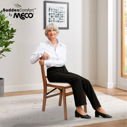 MECO Stakmore Urn Wood Upholstered Seat Folding Chair Set, 4 Pack, Fruitwood