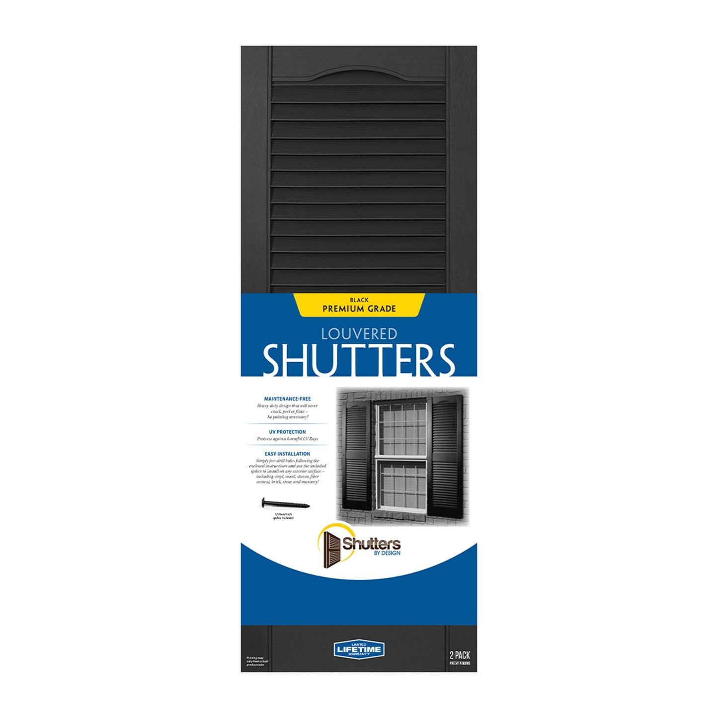 Plastic Development Group 14x71" Exterior Vinyl Louvered Shutters, 4 Pack, Black