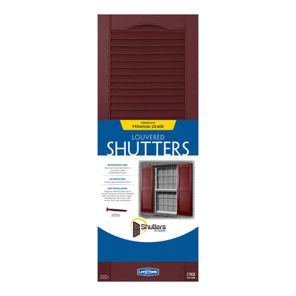 Plastic Development Group 14 x 63 Inch Vinyl Louvered Shutters, 4 Pack, Bordeaux